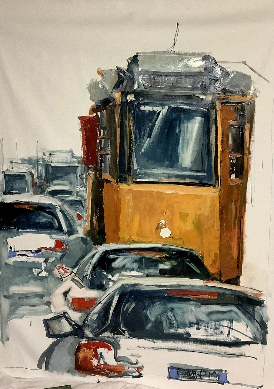L'Europa in frenata, cm 203x148, olio su tela, 2023