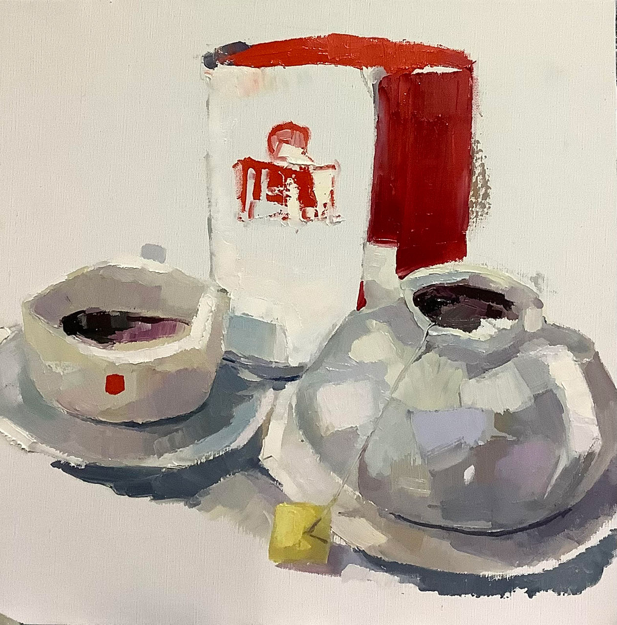 Teiera con bustina the, cm 40x40, olio su tela, 2023